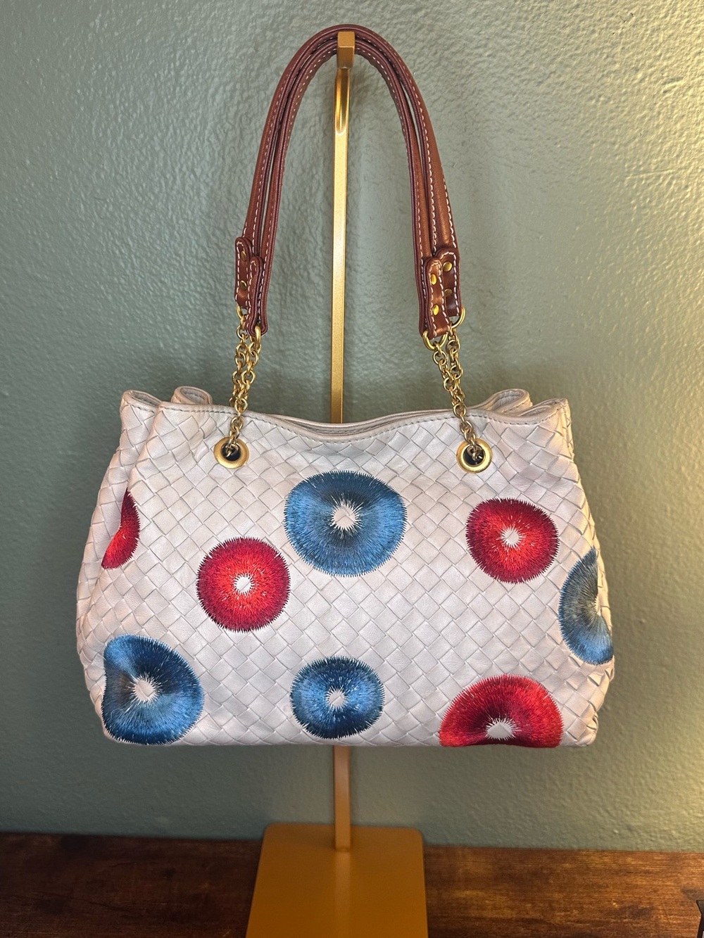 Rare Bottega Veneta Intrecciato Embroidered Leather Handbag | Made in Italy